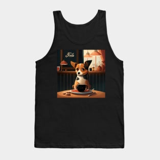 Super Cute Dog in French Bistro Coffee Illustration Tank Top